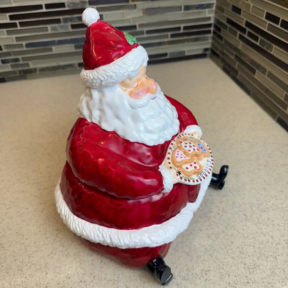 Vintage Ceramic Santa Claus Cookie Jar Holding Plate‎ of Goodies Christmas Decor